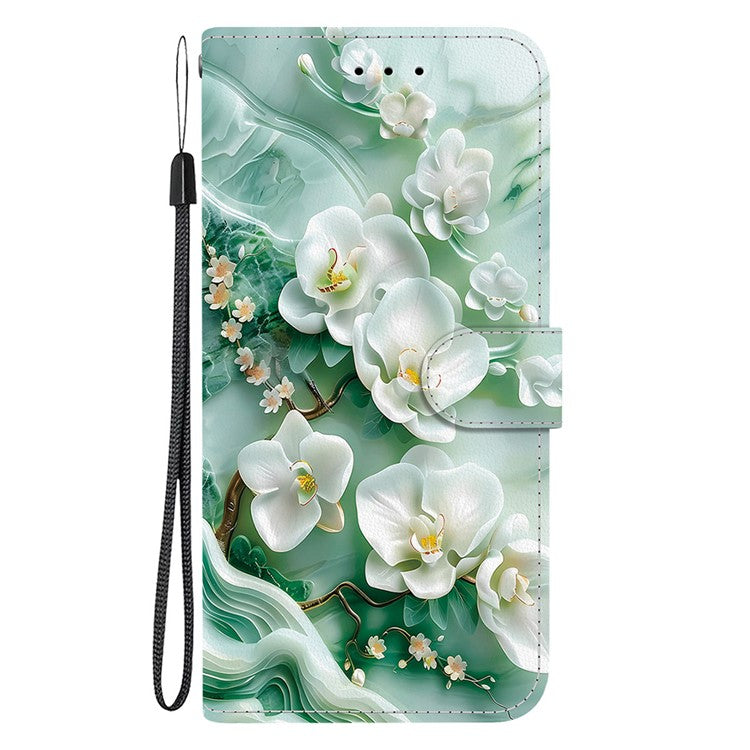 Leather Case For Motorola Edge 50 Neo 5G  /  Moto S50 5G  /  ThinkPhone 25 5G Pattern Printing Flip Wallet Phone Cover with Lanyard - Jade Flower