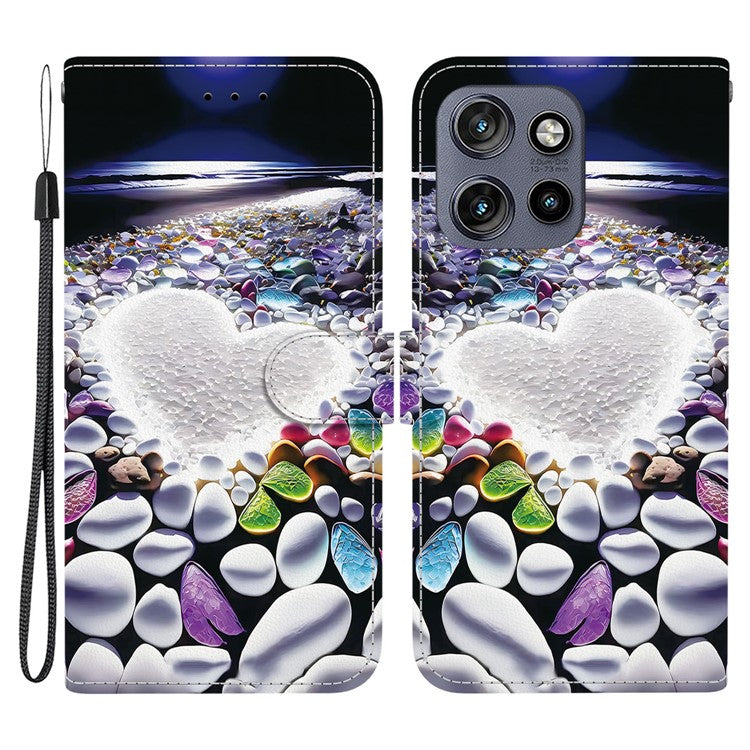 Leather Case For Motorola Edge 50 Neo 5G  /  Moto S50 5G  /  ThinkPhone 25 5G Pattern Printing Flip Wallet Phone Cover with Lanyard - Heart Shape