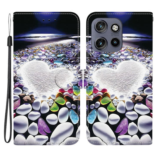 Leather Case For Motorola Edge 50 Neo 5G  /  Moto S50 5G  /  ThinkPhone 25 5G Pattern Printing Flip Wallet Phone Cover with Lanyard - Heart Shape