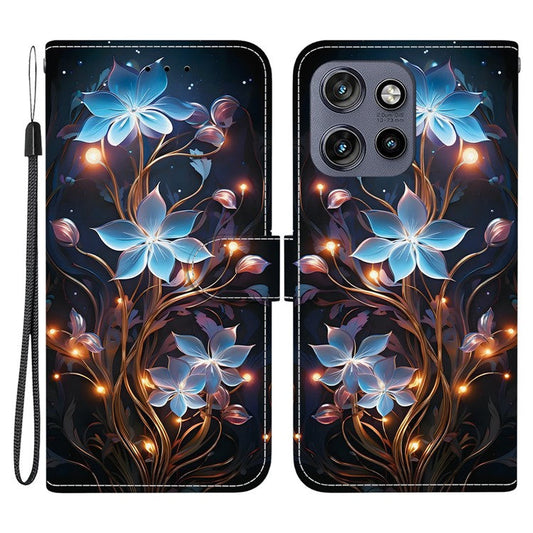 Leather Case For Motorola Edge 50 Neo 5G  /  Moto S50 5G  /  ThinkPhone 25 5G Pattern Printing Flip Wallet Phone Cover with Lanyard - Small Lantern Flower