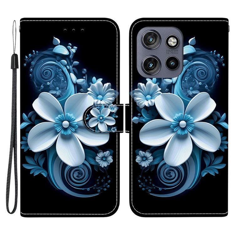 Leather Case For Motorola Edge 50 Neo 5G  /  Moto S50 5G  /  ThinkPhone 25 5G Pattern Printing Flip Wallet Phone Cover with Lanyard - Black Orchid