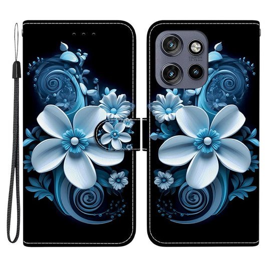 Leather Case For Motorola Edge 50 Neo 5G  /  Moto S50 5G  /  ThinkPhone 25 5G Pattern Printing Flip Wallet Phone Cover with Lanyard - Black Orchid