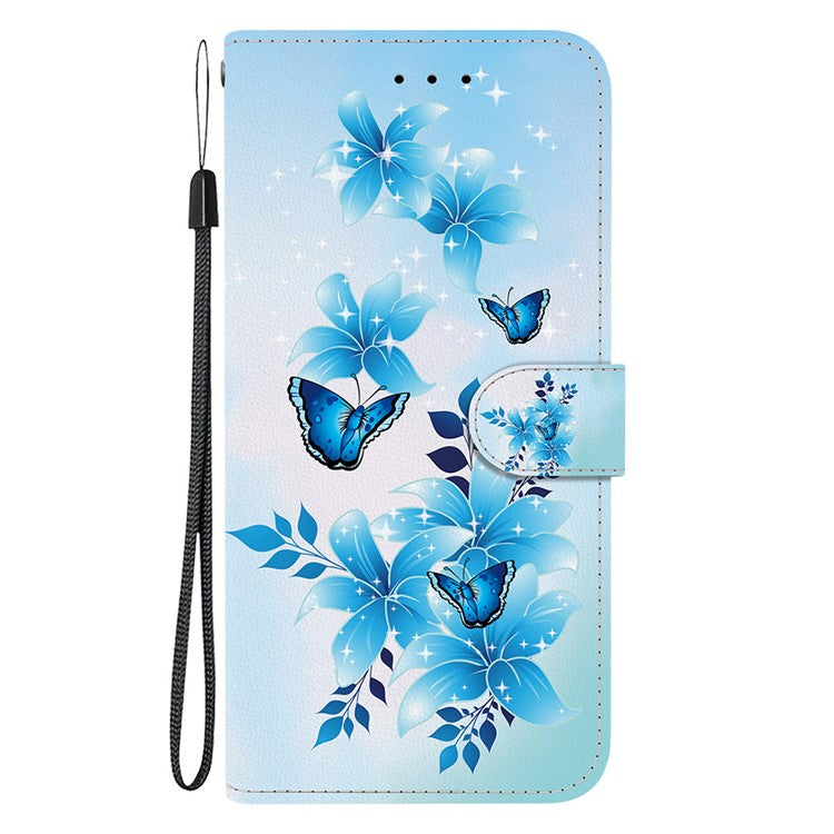 Leather Case For Motorola Edge 50 Neo 5G  /  Moto S50 5G  /  ThinkPhone 25 5G Pattern Printing Flip Wallet Phone Cover with Lanyard - Blue Butterfly