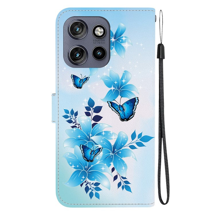 Leather Case For Motorola Edge 50 Neo 5G  /  Moto S50 5G  /  ThinkPhone 25 5G Pattern Printing Flip Wallet Phone Cover with Lanyard - Blue Butterfly