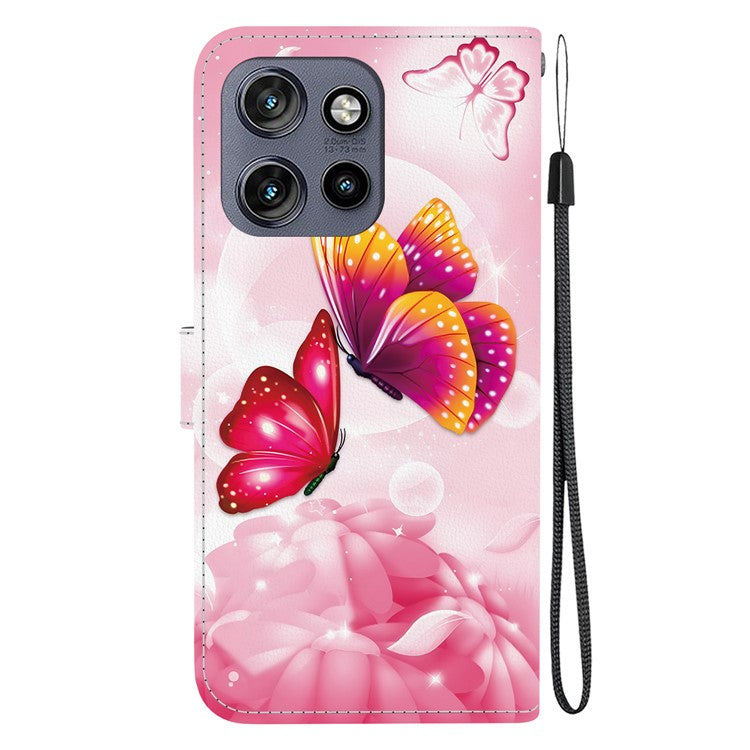 Leather Case For Motorola Edge 50 Neo 5G  /  Moto S50 5G  /  ThinkPhone 25 5G Pattern Printing Flip Wallet Phone Cover with Lanyard - Pink Butterfly