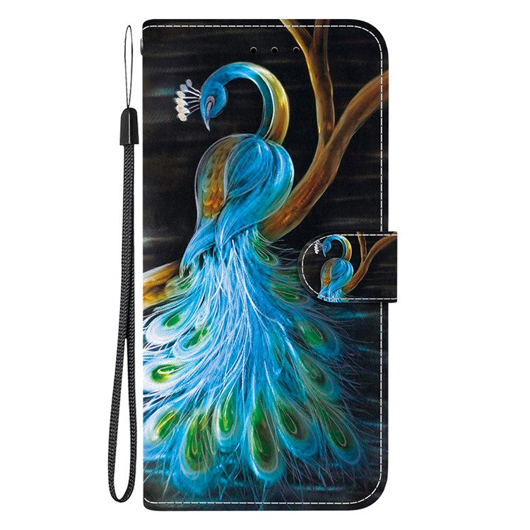 Leather Case For Motorola Edge 50 Neo 5G  /  Moto S50 5G  /  ThinkPhone 25 5G Pattern Printing Flip Wallet Phone Cover with Lanyard - Peacock