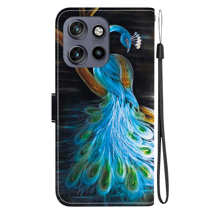 Leather Case For Motorola Edge 50 Neo 5G  /  Moto S50 5G  /  ThinkPhone 25 5G Pattern Printing Flip Wallet Phone Cover with Lanyard - Peacock