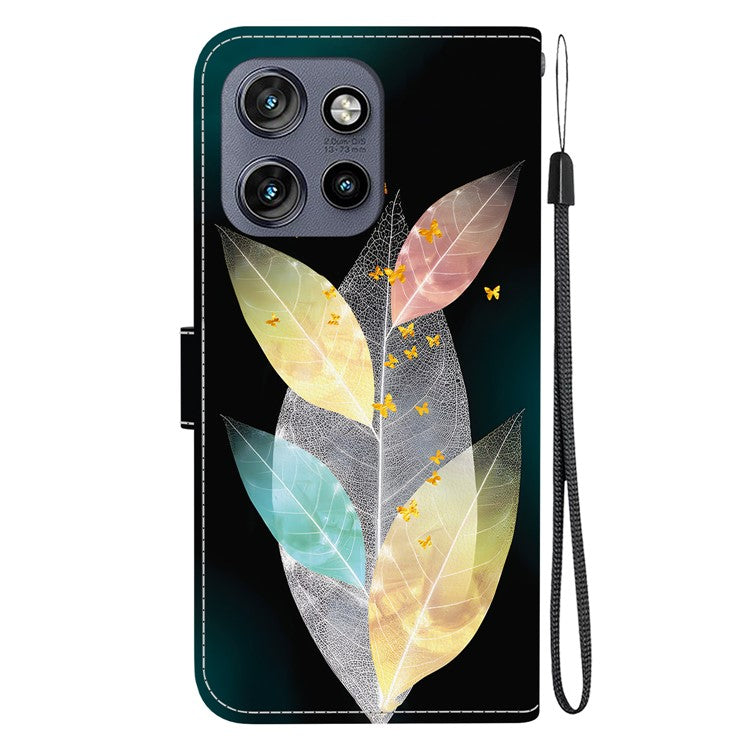 Leather Case For Motorola Edge 50 Neo 5G  /  Moto S50 5G  /  ThinkPhone 25 5G Pattern Printing Flip Wallet Phone Cover with Lanyard - Colored Leaves
