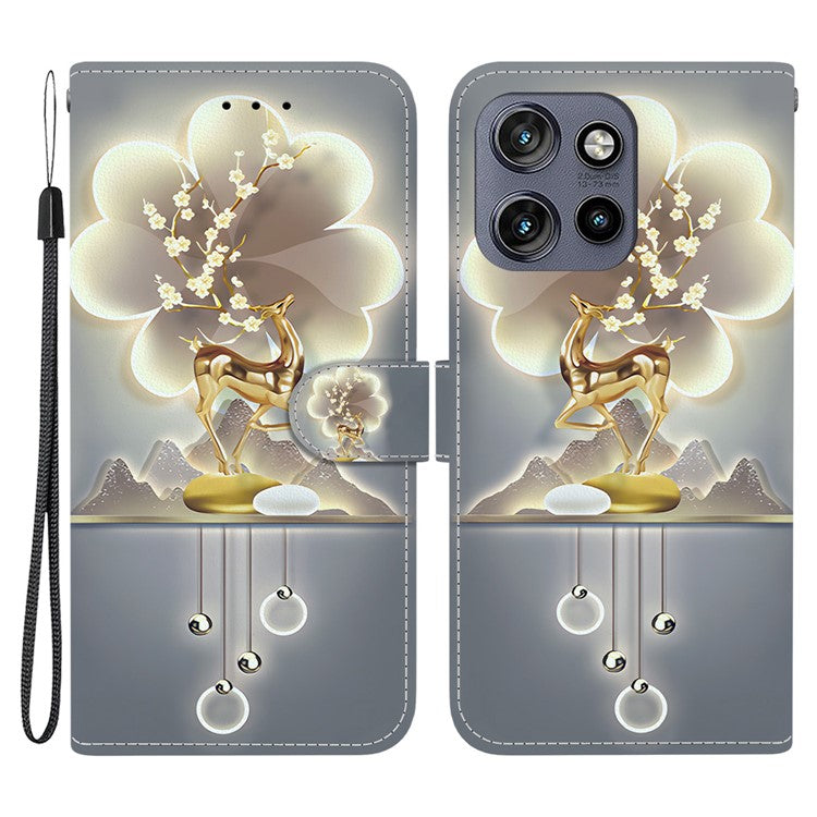 Leather Case For Motorola Edge 50 Neo 5G  /  Moto S50 5G  /  ThinkPhone 25 5G Pattern Printing Flip Wallet Phone Cover with Lanyard - Sika Deer