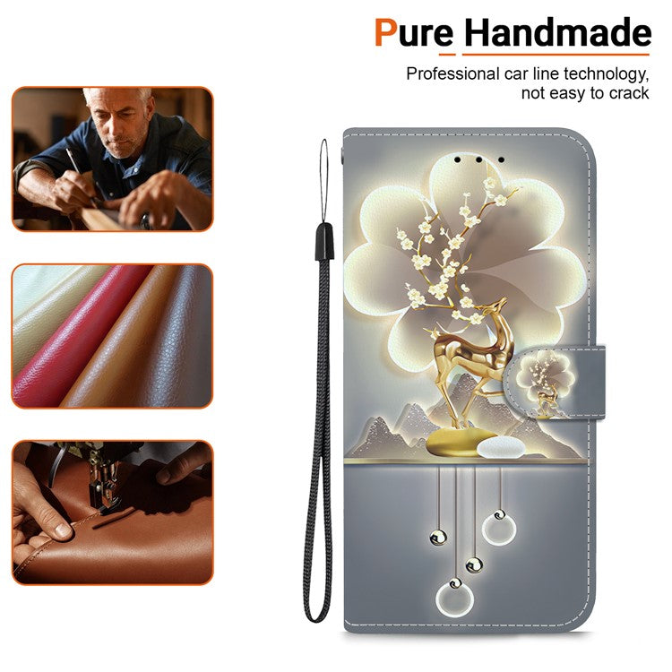 Leather Case For Motorola Edge 50 Neo 5G  /  Moto S50 5G  /  ThinkPhone 25 5G Pattern Printing Flip Wallet Phone Cover with Lanyard - Sika Deer