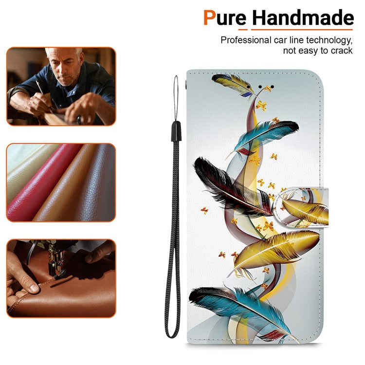 Leather Case For Motorola Edge 50 Neo 5G  /  Moto S50 5G  /  ThinkPhone 25 5G Pattern Printing Flip Wallet Phone Cover with Lan - Golden Butterfly Feather