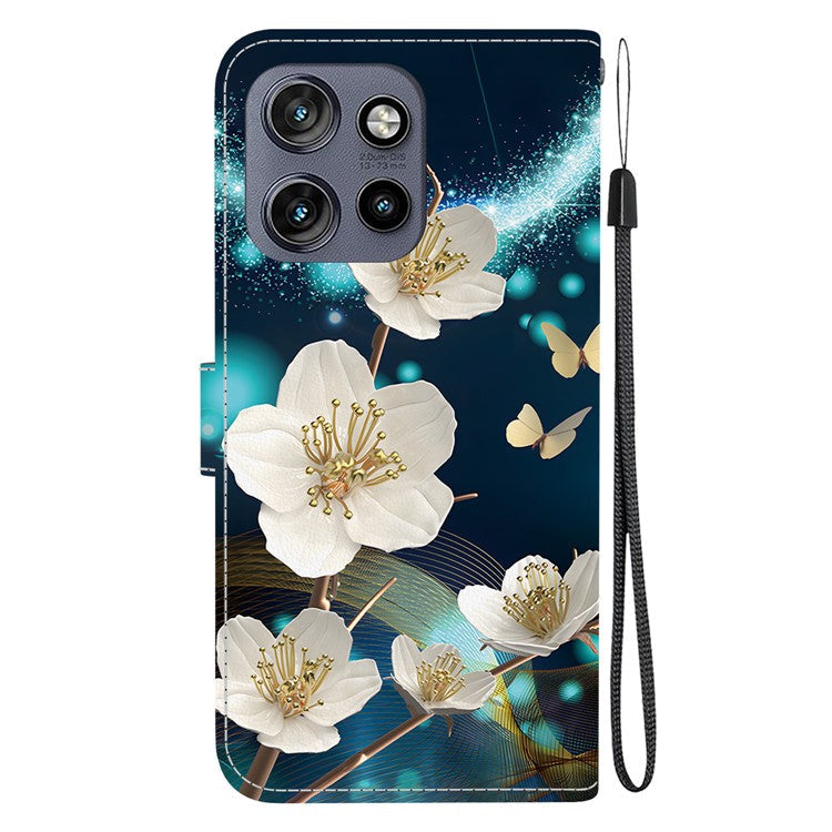 Leather Case For Motorola Edge 50 Neo 5G  /  Moto S50 5G  /  ThinkPhone 25 5G Pattern Printing Flip Wallet Phone Cover with Lanyard - Magnolia