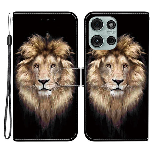 For Motorola Moto G75 5G Case Pattern Printing Anti-Drop Leather Flip Wallet Phone Cover with Lanyard - Lion Head
