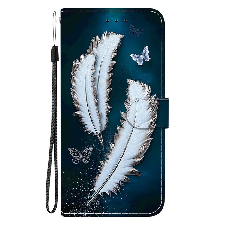 For Motorola Moto G75 5G Case Pattern Printing Anti-Drop Leather Flip Wallet Phone Cover with Lanyard - White Butterfly Feather