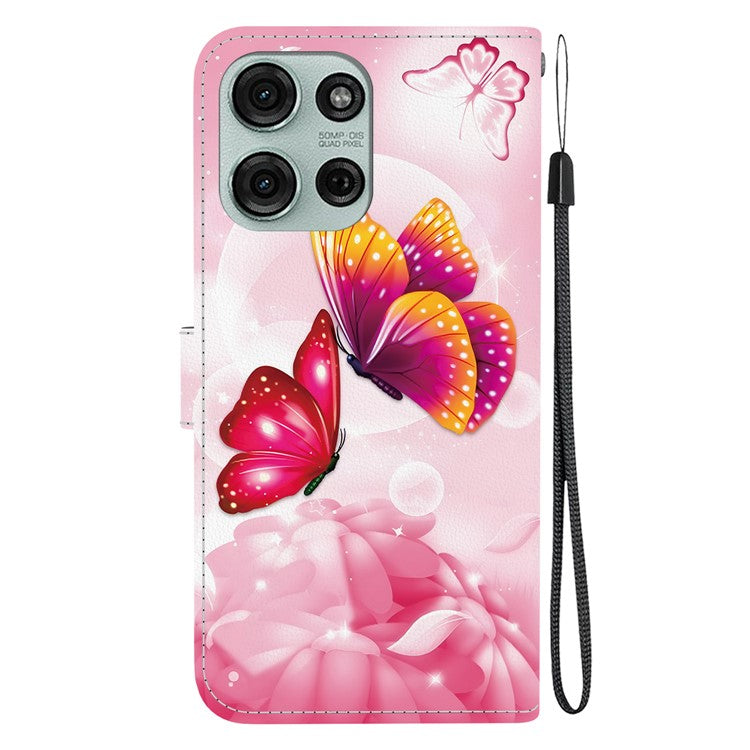 For Motorola Moto G75 5G Case Pattern Printing Anti-Drop Leather Flip Wallet Phone Cover with Lanyard - Pink Butterfly