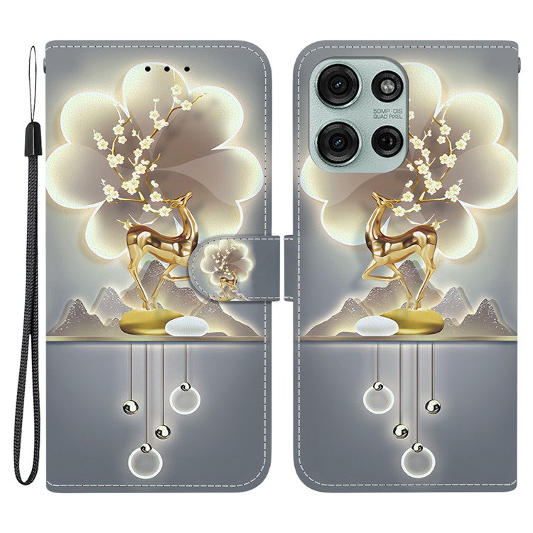 For Motorola Moto G75 5G Case Pattern Printing Anti-Drop Leather Flip Wallet Phone Cover with Lanyard - Sika Deer