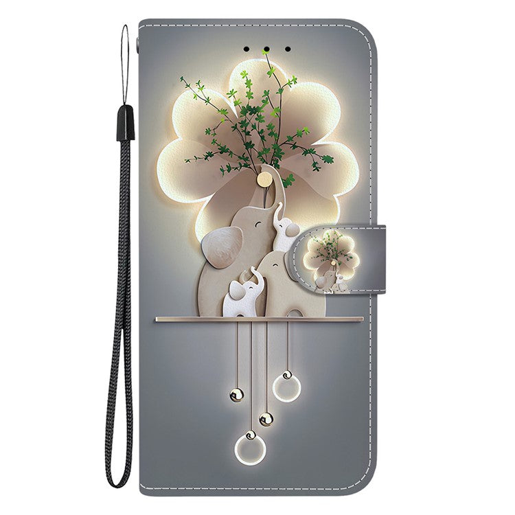 For Motorola Moto G75 5G Case Pattern Printing Anti-Drop Leather Flip Wallet Phone Cover with Lanyard - Three Elephants