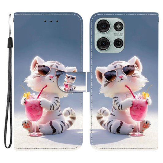 For Motorola Moto G75 5G Case Pattern Printing Anti-Drop Leather Flip Wallet Phone Cover with Lanyard - Cartoon Tiger