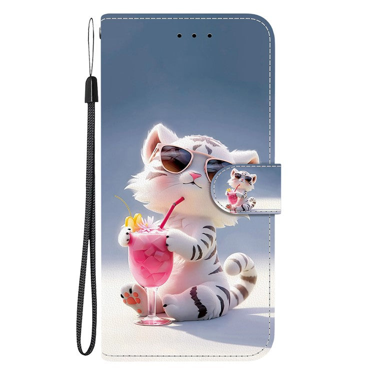 For Motorola Moto G75 5G Case Pattern Printing Anti-Drop Leather Flip Wallet Phone Cover with Lanyard - Cartoon Tiger