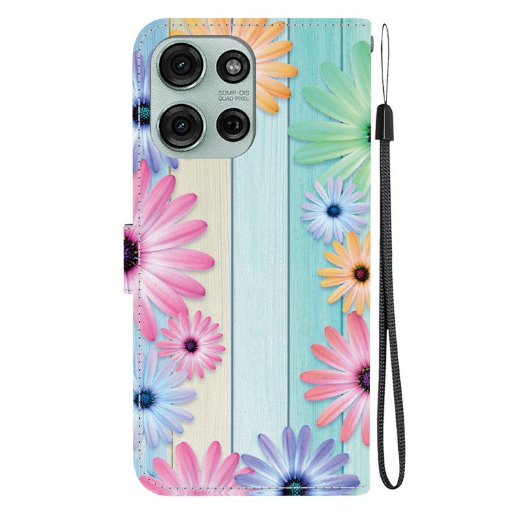 For Motorola Moto G75 5G Case Pattern Printing Anti-Drop Leather Flip Wallet Phone Cover with Lanyard - Sunflower