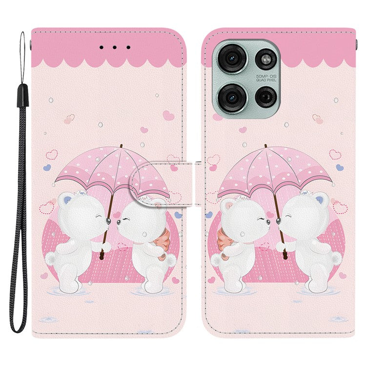 For Motorola Moto G75 5G Case Pattern Printing Anti-Drop Leather Flip Wallet Phone Cover with Lanyard - Cartoon Couple Bear