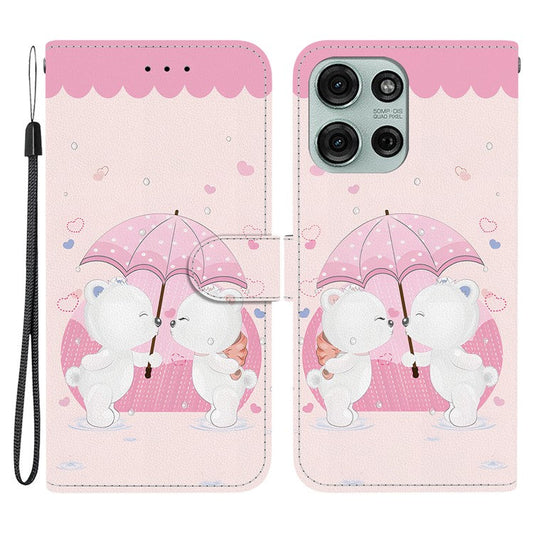 For Motorola Moto G75 5G Case Pattern Printing Anti-Drop Leather Flip Wallet Phone Cover with Lanyard - Cartoon Couple Bear