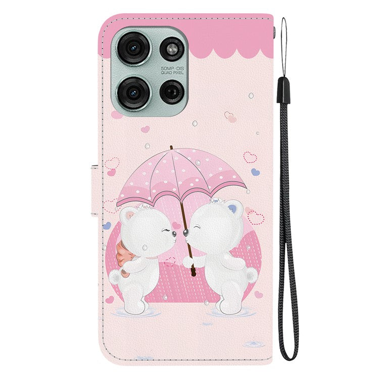 For Motorola Moto G75 5G Case Pattern Printing Anti-Drop Leather Flip Wallet Phone Cover with Lanyard - Cartoon Couple Bear