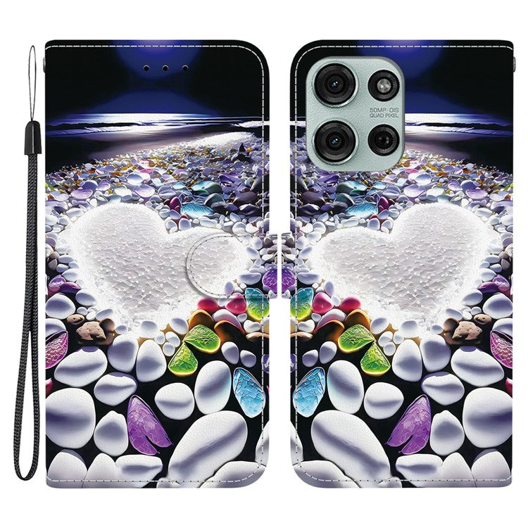 For Motorola Moto G75 5G Case Pattern Printing Anti-Drop Leather Flip Wallet Phone Cover with Lanyard - Heart Shape