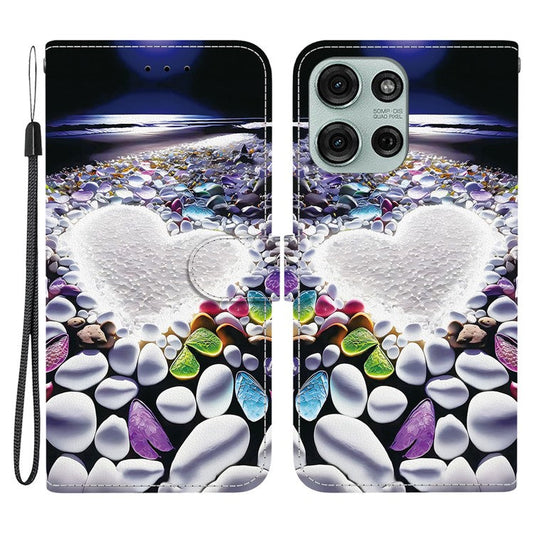 For Motorola Moto G75 5G Case Pattern Printing Anti-Drop Leather Flip Wallet Phone Cover with Lanyard - Heart Shape