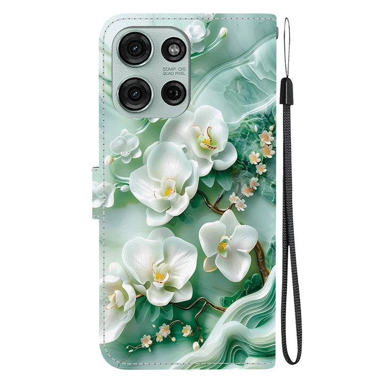 For Motorola Moto G75 5G Case Pattern Printing Anti-Drop Leather Flip Wallet Phone Cover with Lanyard - Jade Flower