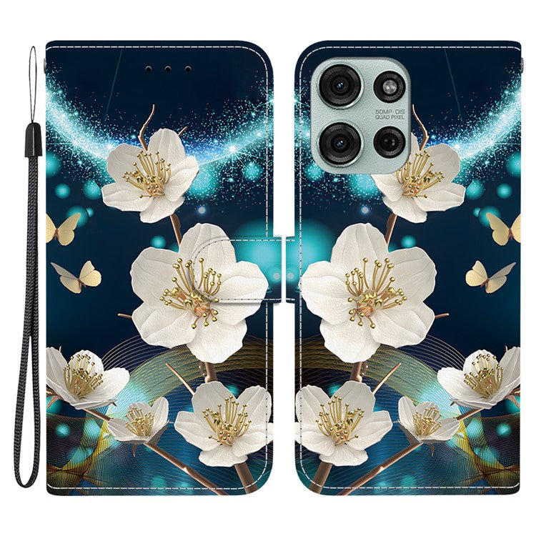 For Motorola Moto G75 5G Case Pattern Printing Anti-Drop Leather Flip Wallet Phone Cover with Lanyard - Magnolia