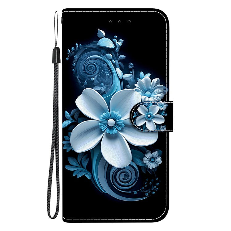 For Motorola Moto G75 5G Case Pattern Printing Anti-Drop Leather Flip Wallet Phone Cover with Lanyard - Black Orchid