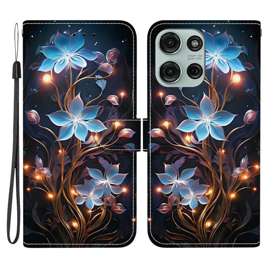 For Motorola Moto G75 5G Case Pattern Printing Anti-Drop Leather Flip Wallet Phone Cover with Lanyard - Small Lantern Flower