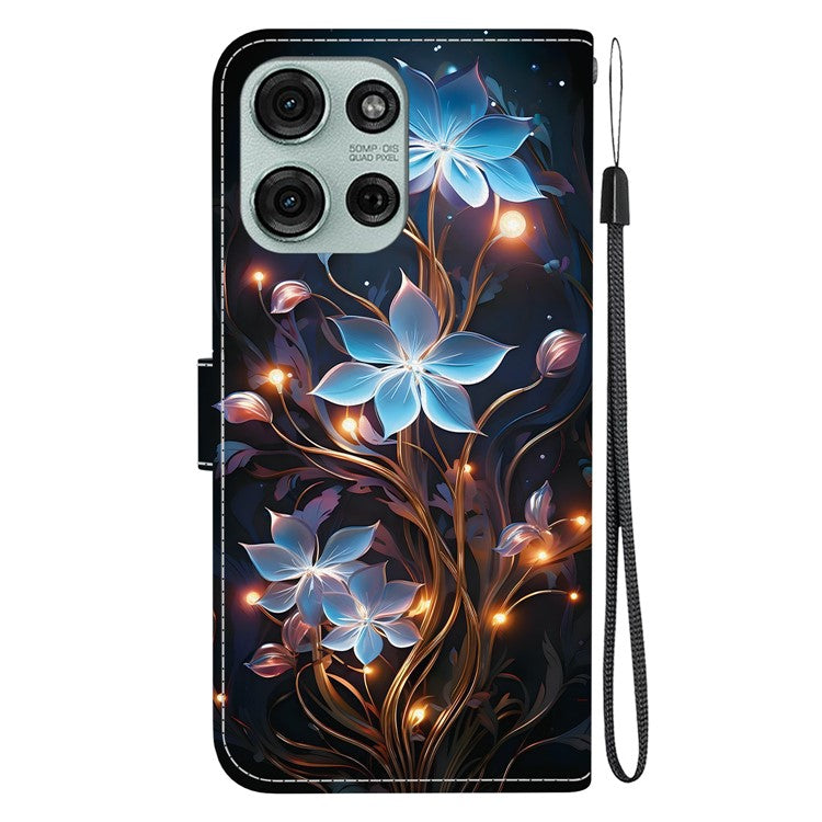 For Motorola Moto G75 5G Case Pattern Printing Anti-Drop Leather Flip Wallet Phone Cover with Lanyard - Small Lantern Flower