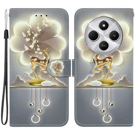Phone Case For Xiaomi Redmi 14C 4G  /  Redmi 14R 5G  /  Poco C75 4G Pattern Printing Leather Flip Wallet Cover with Lanyard - Sika Deer