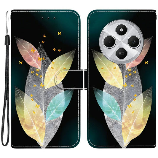 Phone Case For Xiaomi Redmi 14C 4G  /  Redmi 14R 5G  /  Poco C75 4G Pattern Printing Leather Flip Wallet Cover with Lanyard - Colored Leaves