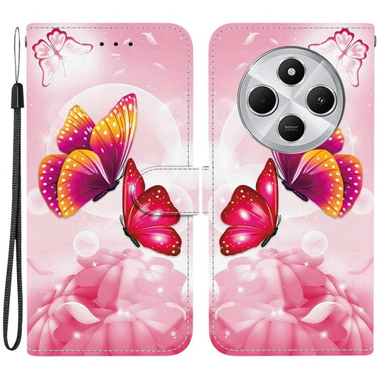 Phone Case For Xiaomi Redmi 14C 4G  /  Redmi 14R 5G  /  Poco C75 4G Pattern Printing Leather Flip Wallet Cover with Lanyard - Pink Butterfly