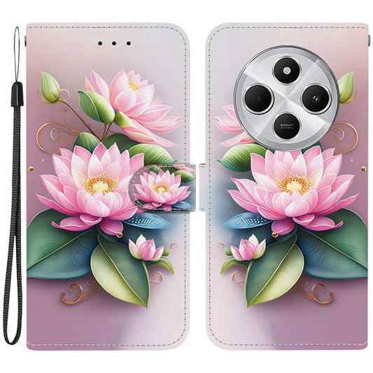 Phone Case For Xiaomi Redmi 14C 4G  /  Redmi 14R 5G  /  Poco C75 4G Pattern Printing Leather Flip Wallet Cover with Lanyard - Lotus