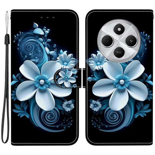 Phone Case For Xiaomi Redmi 14C 4G  /  Redmi 14R 5G  /  Poco C75 4G Pattern Printing Leather Flip Wallet Cover with Lanyard - Black Orchid