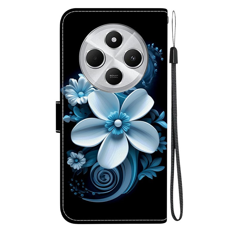 Phone Case For Xiaomi Redmi 14C 4G  /  Redmi 14R 5G  /  Poco C75 4G Pattern Printing Leather Flip Wallet Cover with Lanyard - Black Orchid