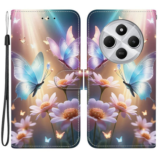 Phone Case For Xiaomi Redmi 14C 4G  /  Redmi 14R 5G  /  Poco C75 4G Pattern Printing Leather Flip Wallet Cover with Lanyard - Butterfly Floral