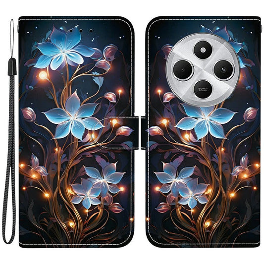 Phone Case For Xiaomi Redmi 14C 4G  /  Redmi 14R 5G  /  Poco C75 4G Pattern Printing Leather Flip Wallet Cover with Lanyard - Small Lantern Flower