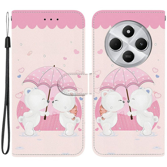 Phone Case For Xiaomi Redmi 14C 4G  /  Redmi 14R 5G  /  Poco C75 4G Pattern Printing Leather Flip Wallet Cover with Lanyard - Cartoon Couple Bear
