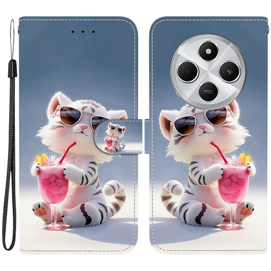 Phone Case For Xiaomi Redmi 14C 4G  /  Redmi 14R 5G  /  Poco C75 4G Pattern Printing Leather Flip Wallet Cover with Lanyard - Cartoon Tiger
