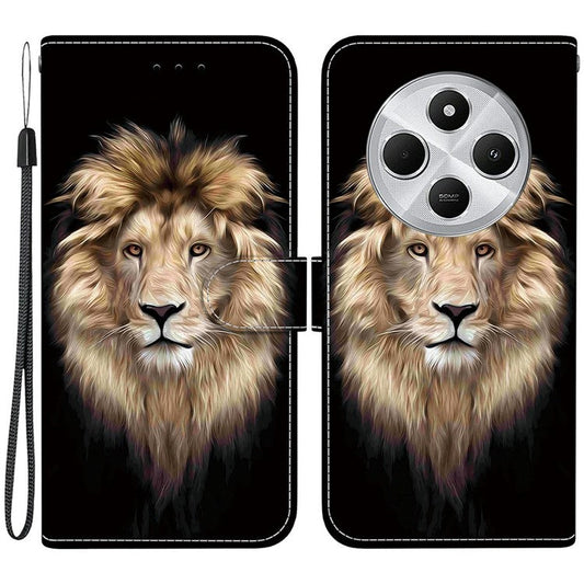 Phone Case For Xiaomi Redmi 14C 4G  /  Redmi 14R 5G  /  Poco C75 4G Pattern Printing Leather Flip Wallet Cover with Lanyard - Lion Head