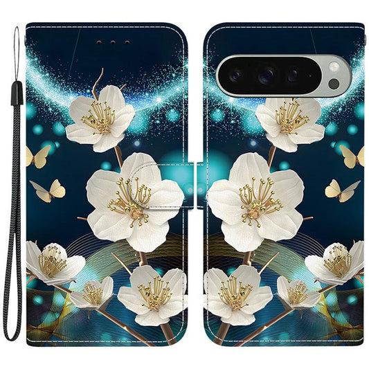 For Google Pixel 9 Pro  /  Pixel 9 Case Pattern Printing Anti-Drop Leather Flip Wallet Phone Cover with Lanyard - Magnolia