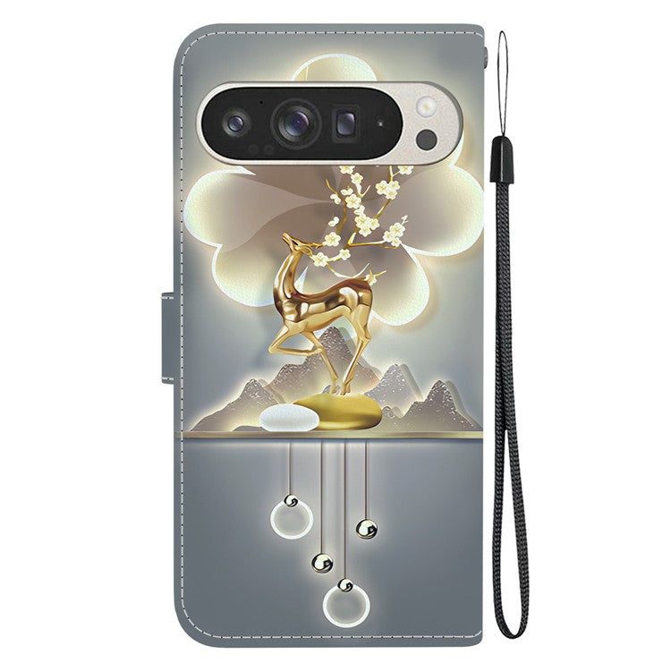For Google Pixel 9 Pro XL Case Pattern Printing Anti-Drop Leather Flip Wallet Phone Cover with Lanyard - Sika Deer