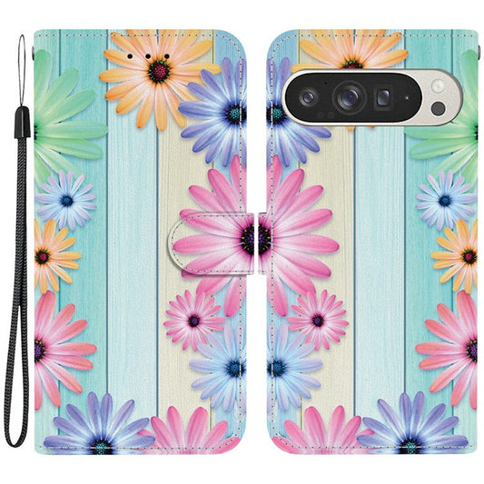 For Google Pixel 9 Pro XL Case Pattern Printing Anti-Drop Leather Flip Wallet Phone Cover with Lanyard - Sunflower