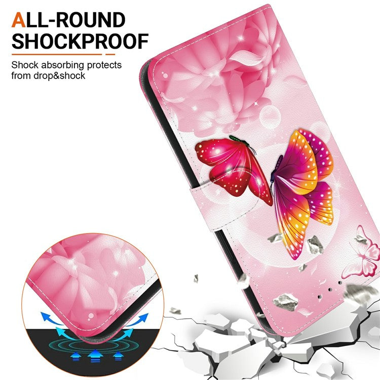 For iPhone 16 Case Pattern Printing Anti-Drop Leather Flip Wallet Phone Cover with Lanyard - Pink Butterfly