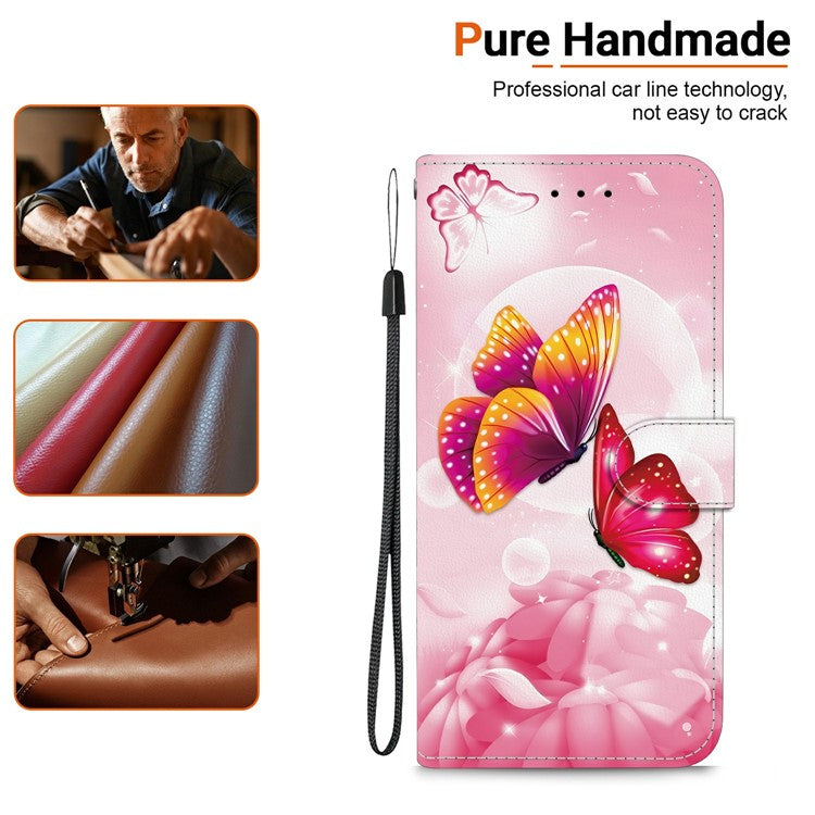 For iPhone 16 Case Pattern Printing Anti-Drop Leather Flip Wallet Phone Cover with Lanyard - Pink Butterfly